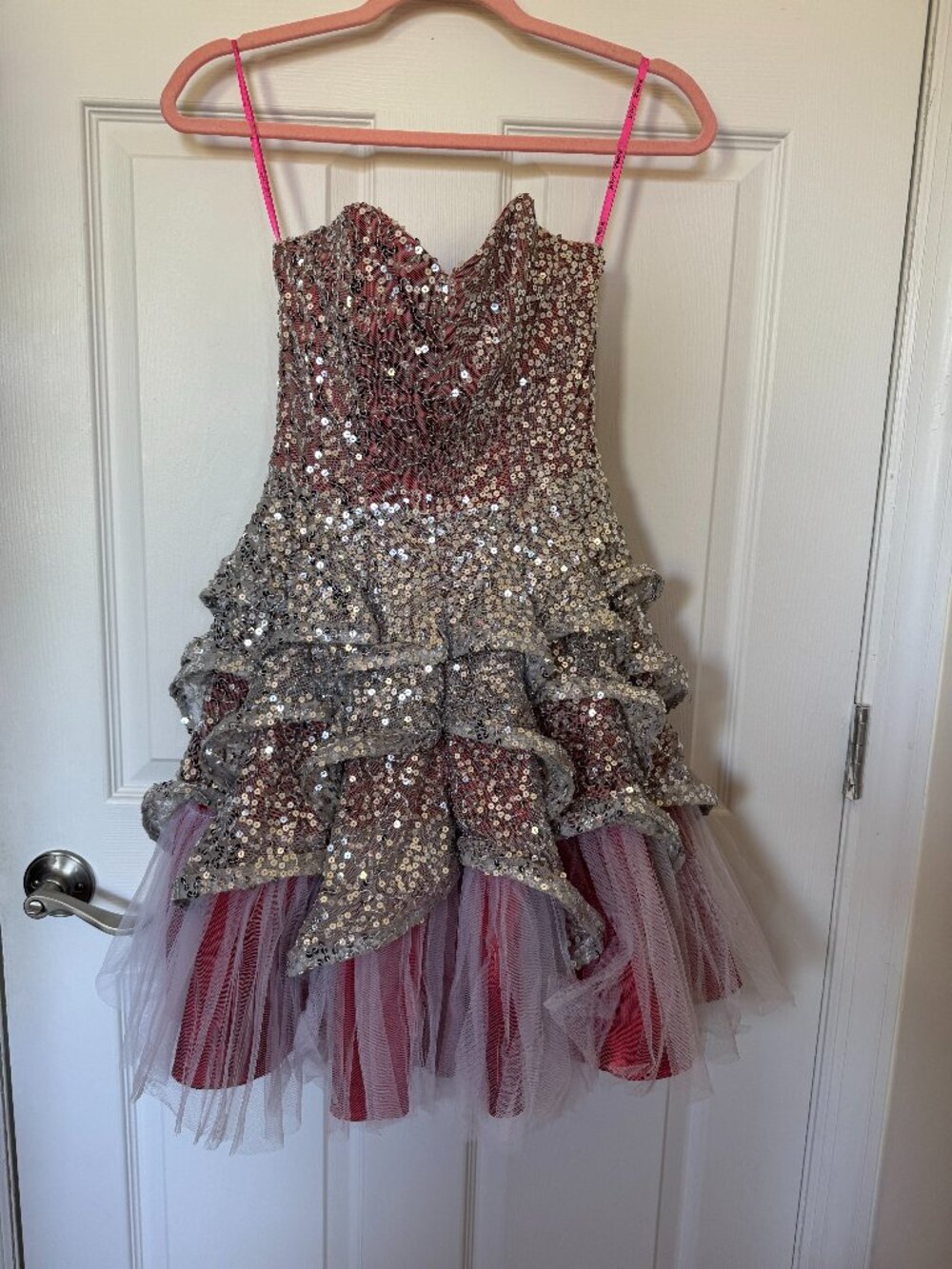 Vintage Y2K Betsey Johnson Red & Silver Sequin Tulle Dress Size 0